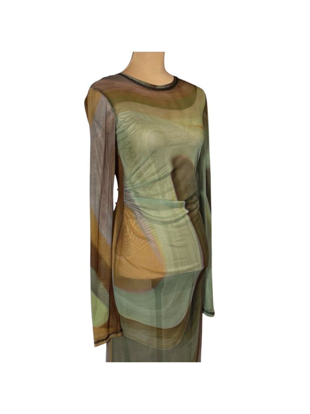 Vintage Y2K 90s Coup de Soleil Sheer Maxi Dress Fairy Grunge Psychedelic - Picture 3 of 13